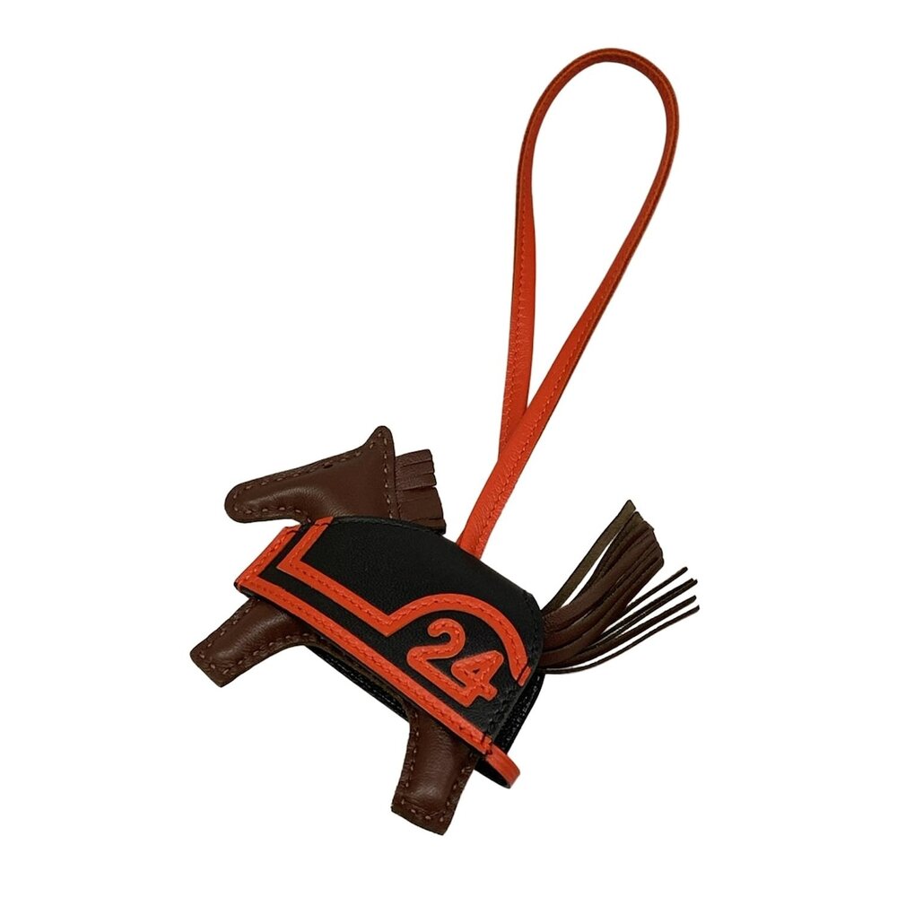 Hermès Rodeo Charm PM,Robeo 24 Bag Charm Terre Capucine Black Agneau Milo Veau